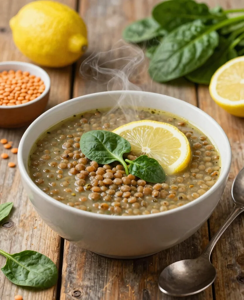 7 Simple Vegetarian Mediterranean Diet Plan Ideas for Longevity - 5. Lentil Soup with Spinach and Lemon 1