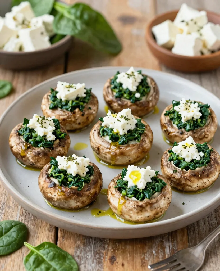 7 Simple Vegetarian Mediterranean Diet Plan Ideas for Longevity - 6. Spinach and Feta Stuffed Mushrooms 1