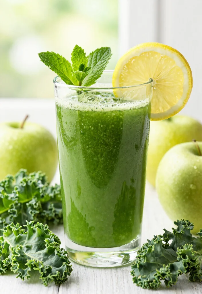 9 Green Juice Recipes with Kale and Green Apple for Energy - 3. Green Detox Juice with Lemon and Mint 1