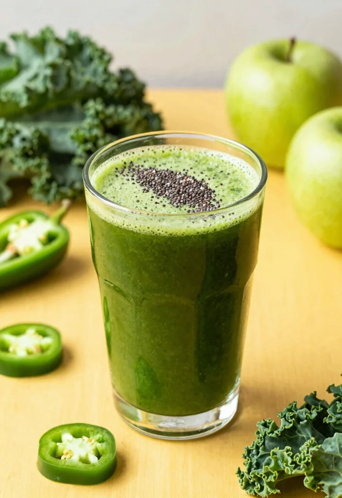 9 Green Juice Recipes with Kale and Green Apple for Energy - 6. Spicy Kale-Apple Chia Juice 1