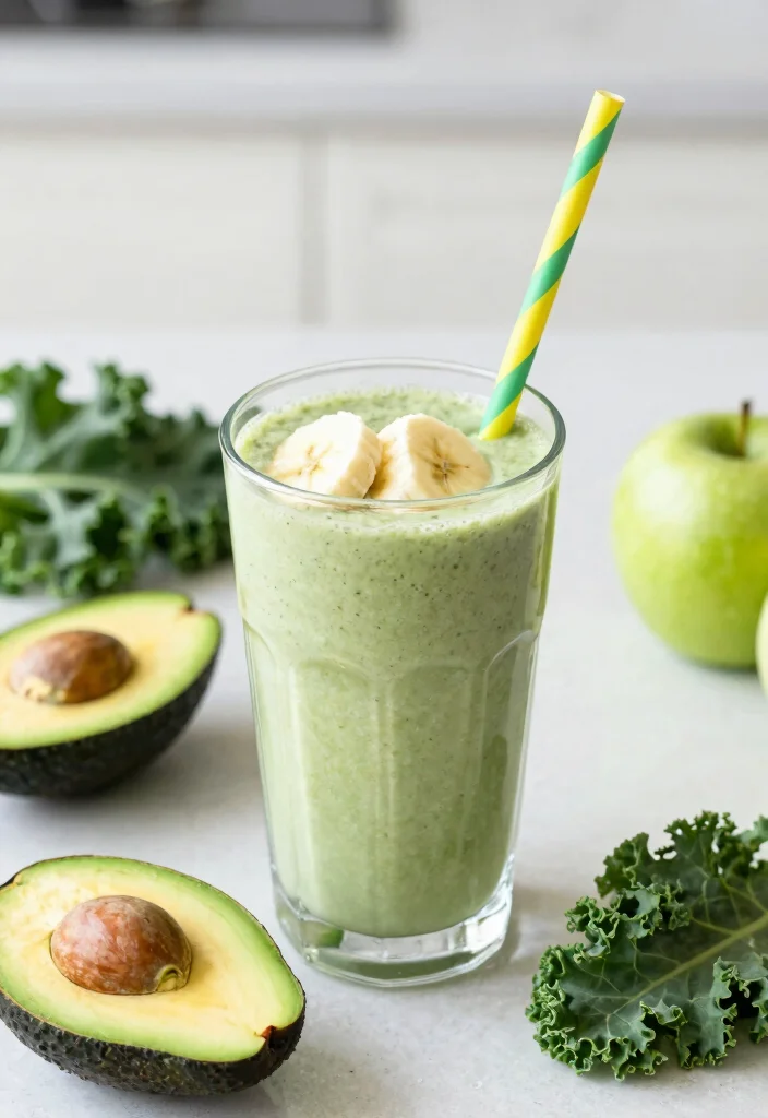9 Green Juice Recipes with Kale and Green Apple for Energy - 7. Creamy Kale and Green Apple Avocado Smoothie 1