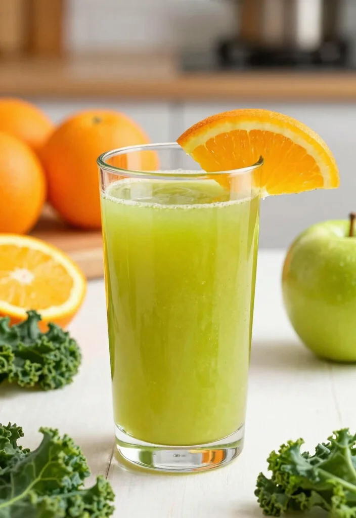 9 Green Juice Recipes with Kale and Green Apple for Energy - 8. Kale and Green Apple Orange Juice 1
