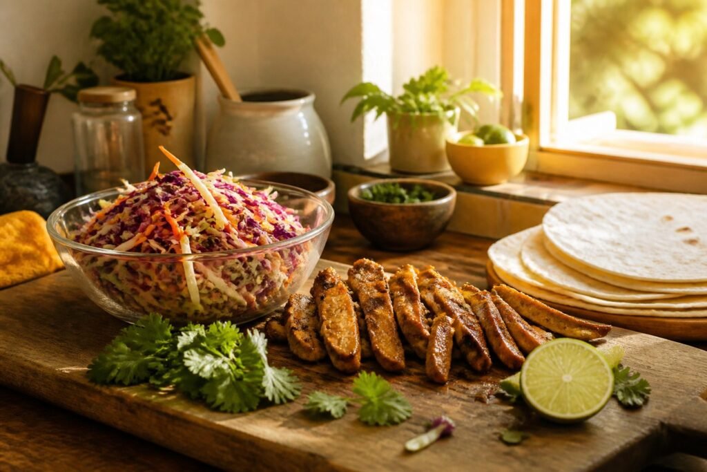 Various vegan dinner dishes displayed together on a table.